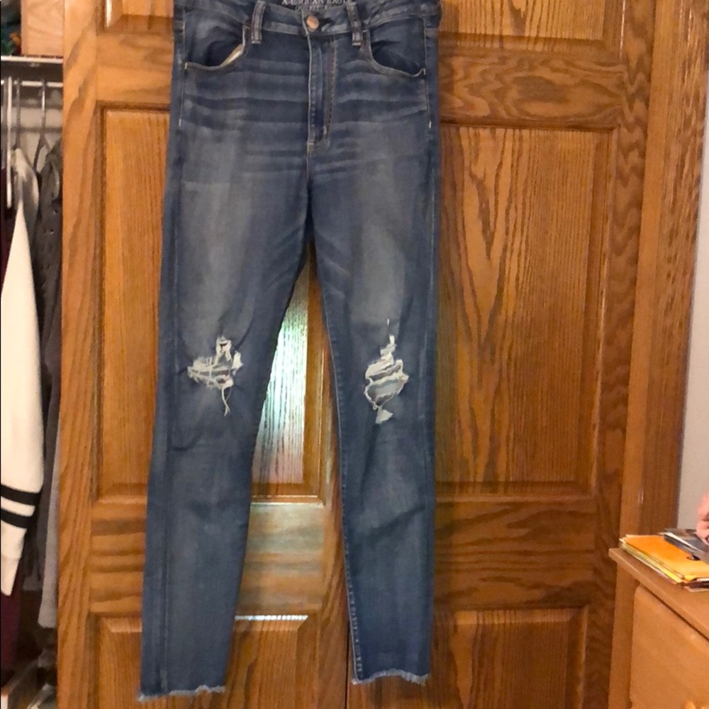 American Eagle High Rise Ripped Jeggings 12 Long